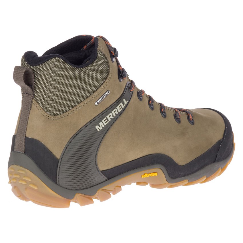 Chaussures Randonnée Merrell Chameleon 8 Leather Mid Waterproof Vert Olive Homme | C.C.THZH